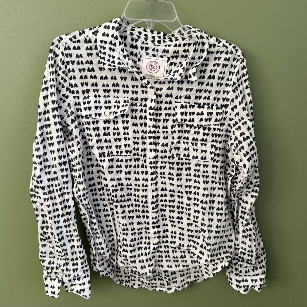 SO Black Heart Pattern Button Up Shirt